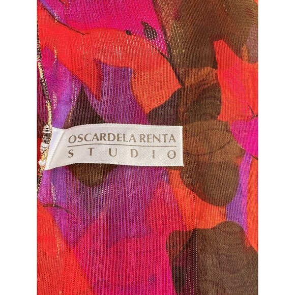Oscar De La Renta Studio Sheer Floral Scarf with Metallic Thread Detail 64"x13" - Picture 3 of 6
